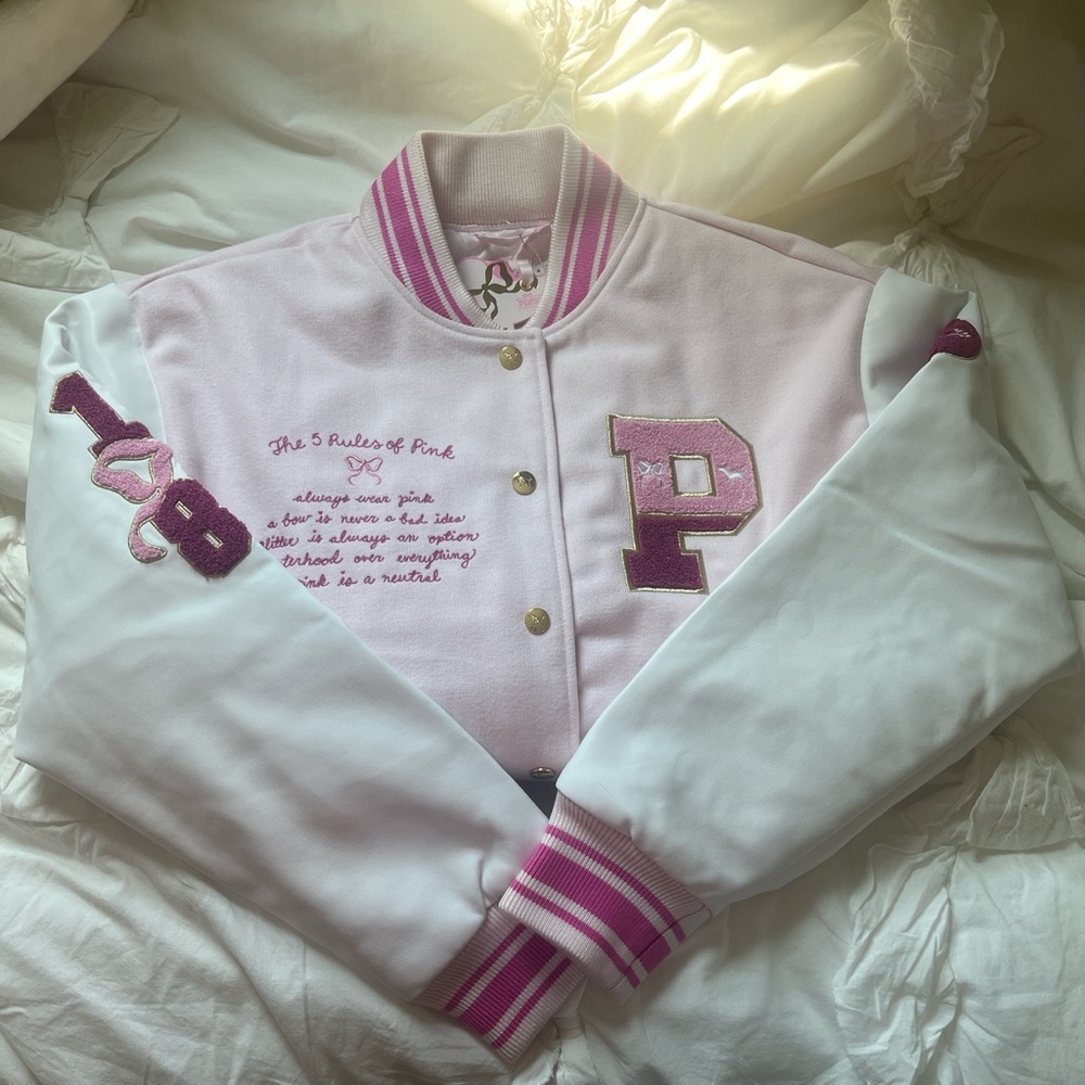 PINK Victoria's Secret Pink and White Varsity Jacket